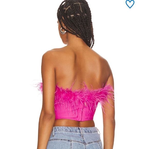 NWT Superdown Ramona Bustier Top Pink Feathers XS Revolve - Picture 3 of 11